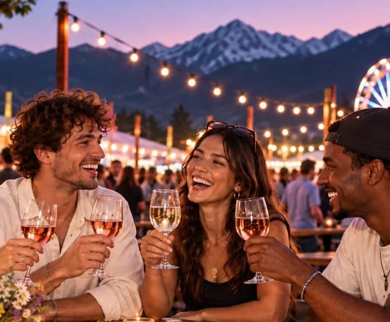 Des amis trinquent avec des vins sans alcool lors d'une fête en plein air